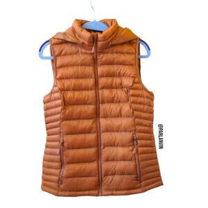 32 Degrees Heat Thermal Lightweight Puffer Vest Detachable Hood Orange Size XS